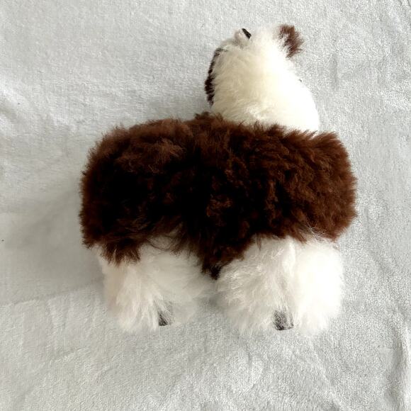 Fluffy Peruvian Alpaca Toy Real Fur Llama Brown White Handmade SO SOFT! 9" - Picture 2 of 9